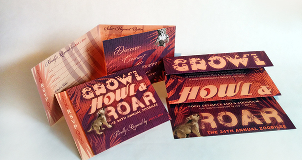 Growl, Howl, Roar, 24th Annual Zoobilee Print Invitation showing adorable baby animals